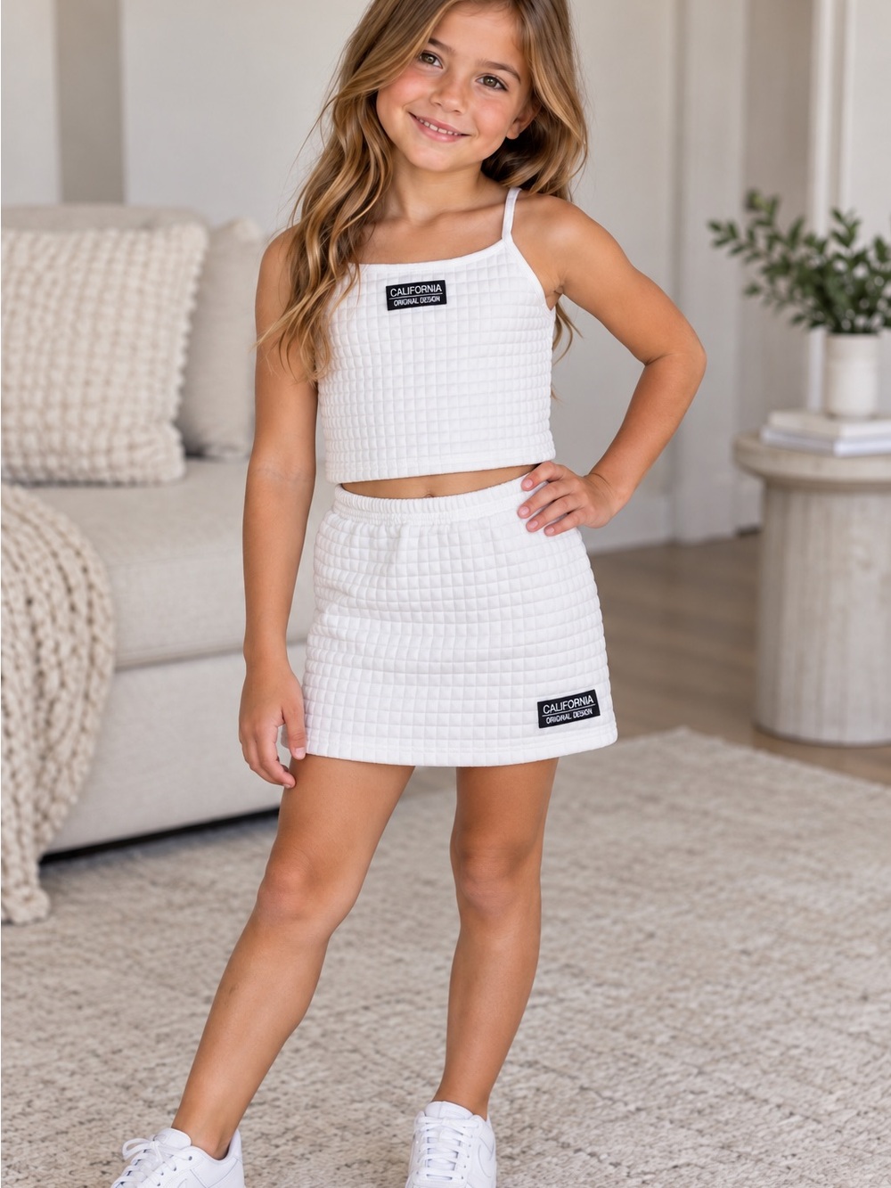 KIDS 🧸 Girls White 3-Piece Outfit Set – Skirt + 2 Tops – Size 7Y